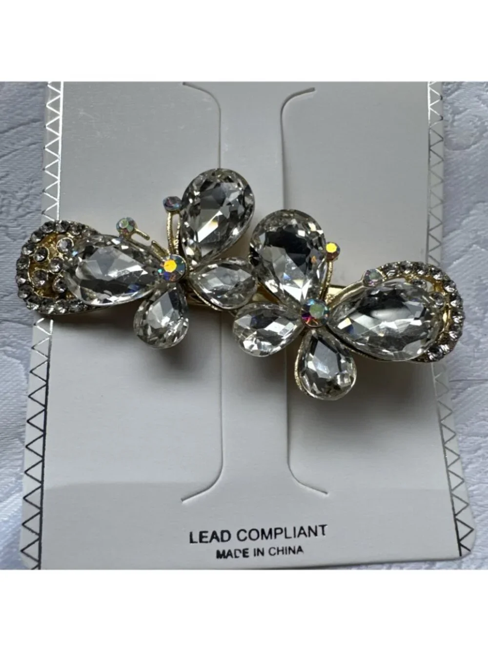 Gold Flower Hair Clip Clamp Metal Alligator Claw Bling Crystal Rhinestone 2.5